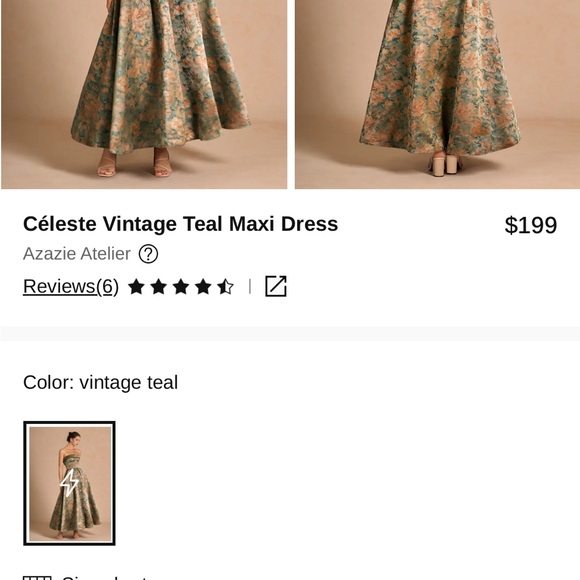 Azazie Strapless Floral Dress in Green and Gold - Picture 5 of 7